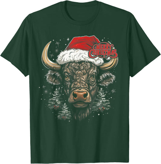 Buffalo Bison - Christmas Funny Santa Holiday Men Women T-Shirt - T-Shirt | Forest
