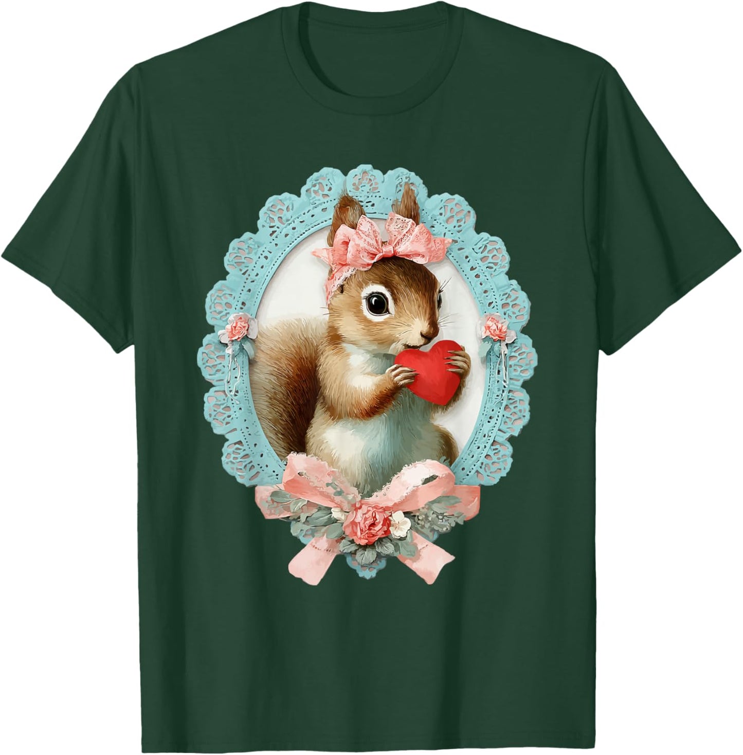 Cute Squirrel Valentine with Heart Vintage Animal Coquette T-Shirt - T-Shirt | Forest