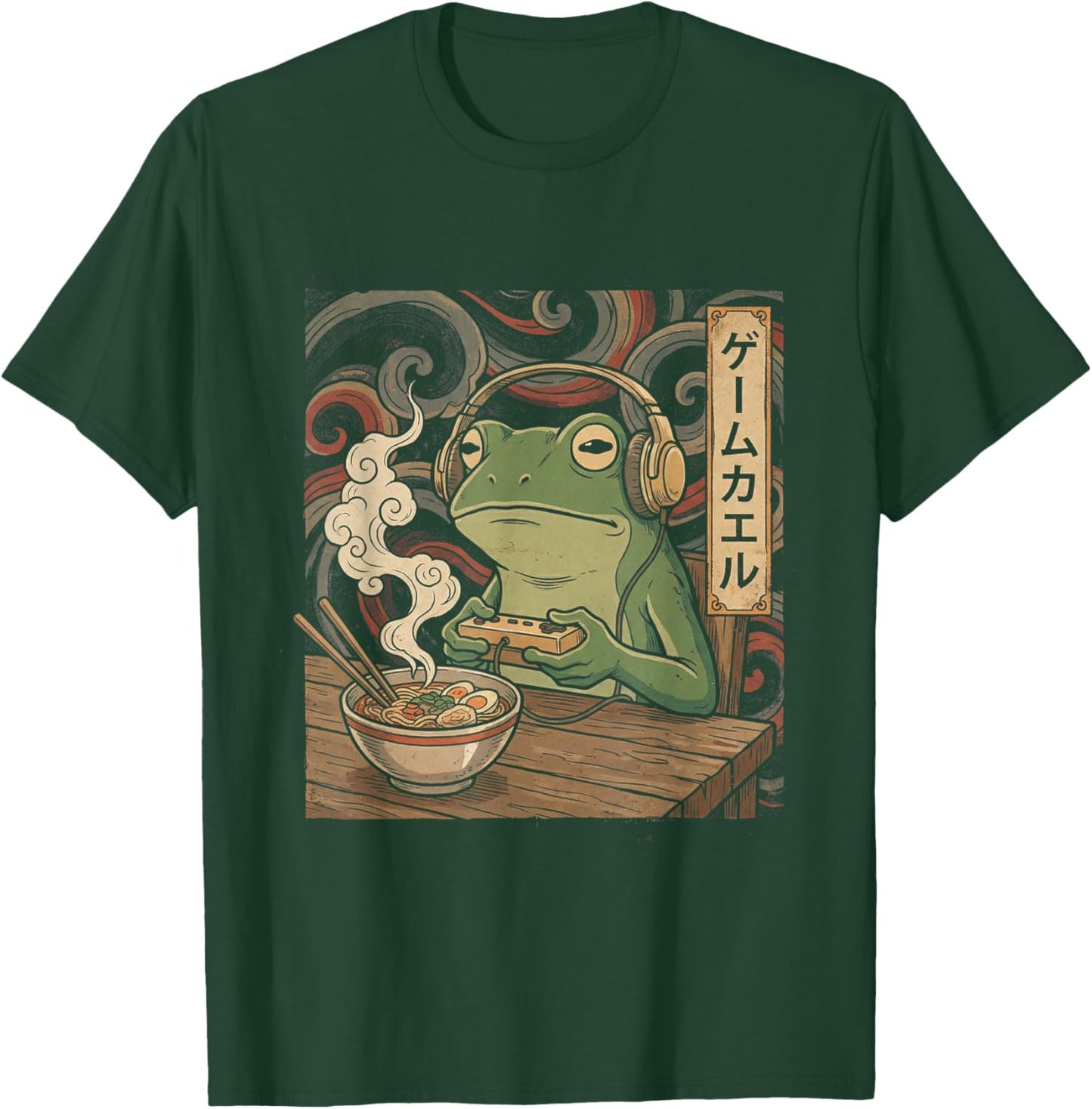 Japanese Gamer Frog Art Men Women Boys Ramen Gaming T-Shirt - T-Shirt | Forest
