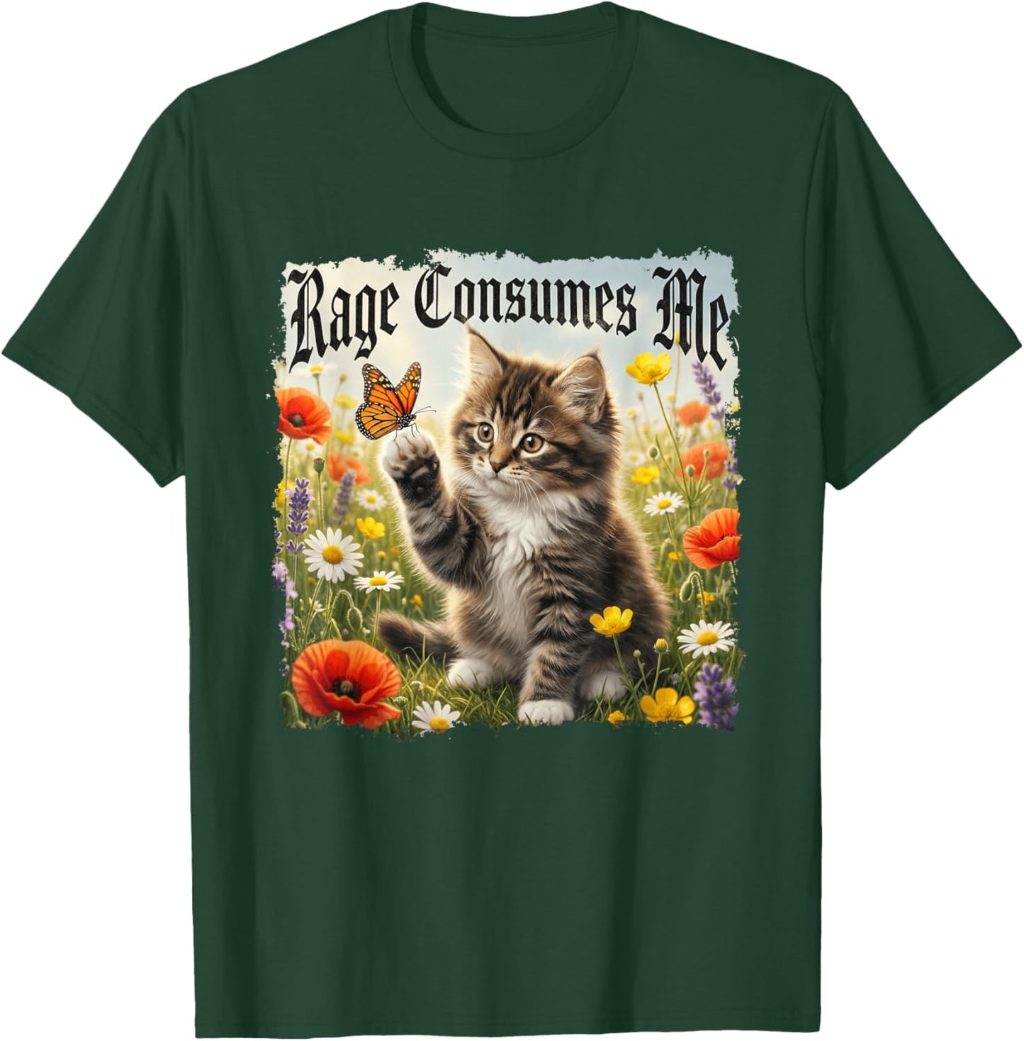Rage Consumes Me Funny Cat Butterfly Heavy Metal T-Shirt - T-Shirt | Forest