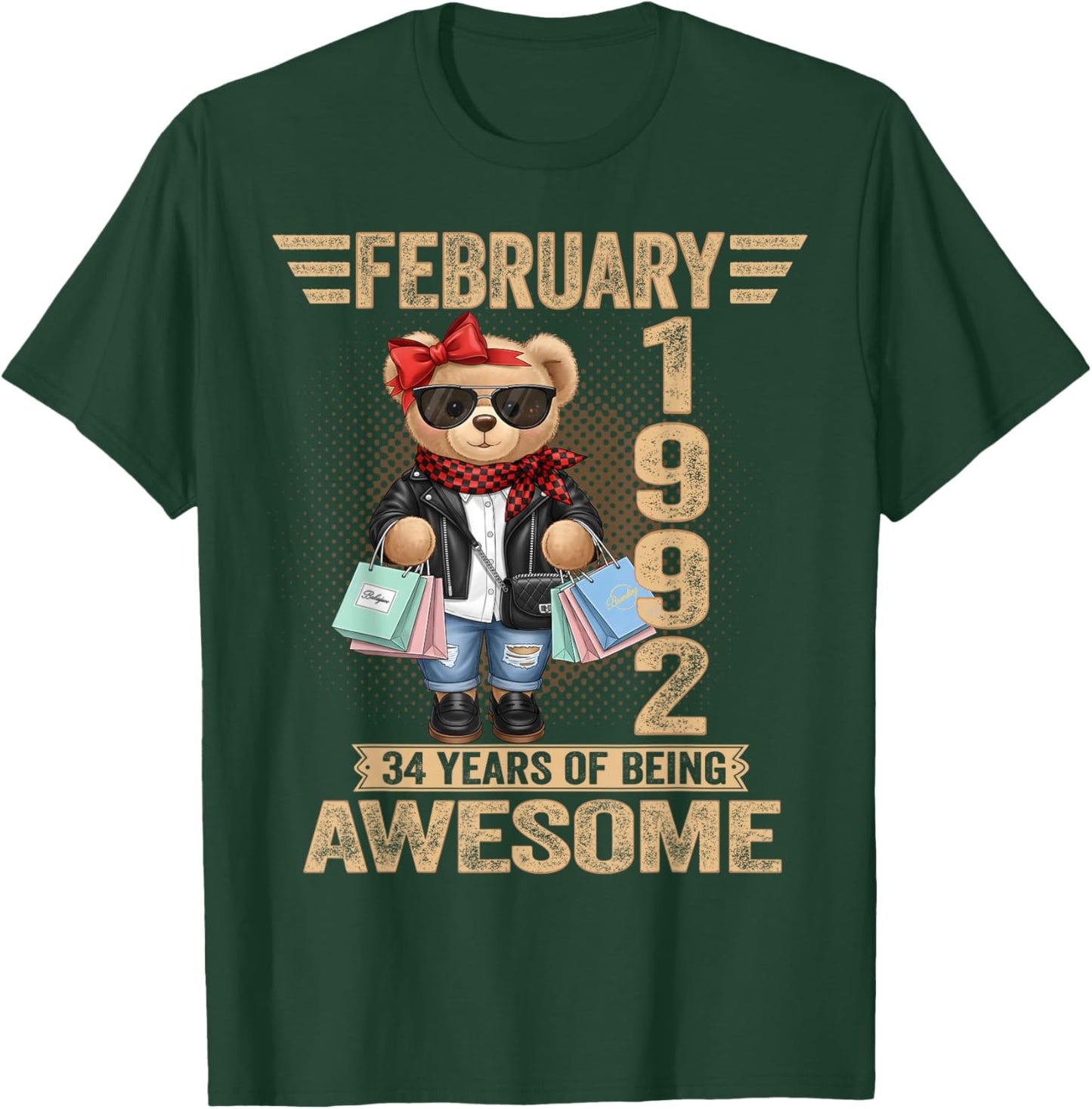 34 Year Old February 1992 Teddy Bear 34th Birthday Women T-Shirt - T-Shirt | Forest