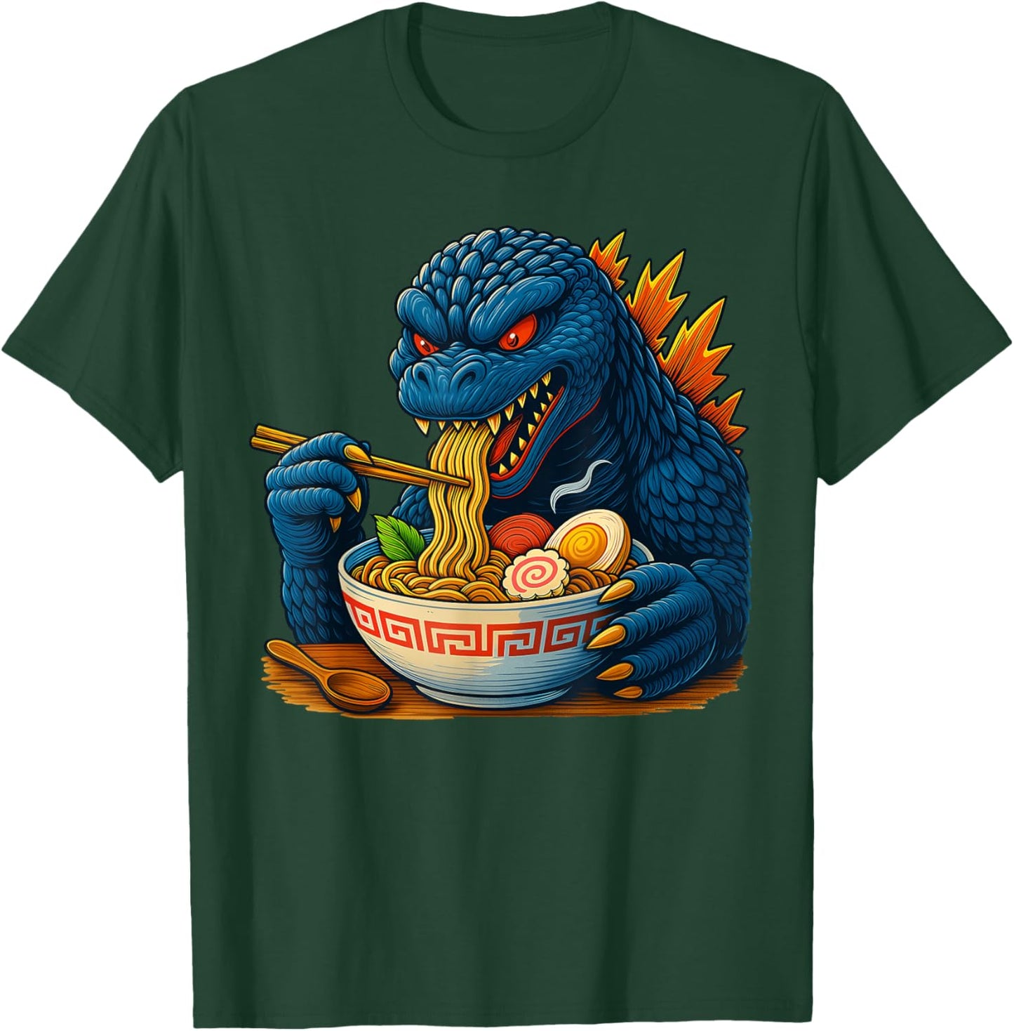 Kaiju Eating Ramen Japanese Funny Monster Eating Ramen T-Shirt - T-Shirt | Forest