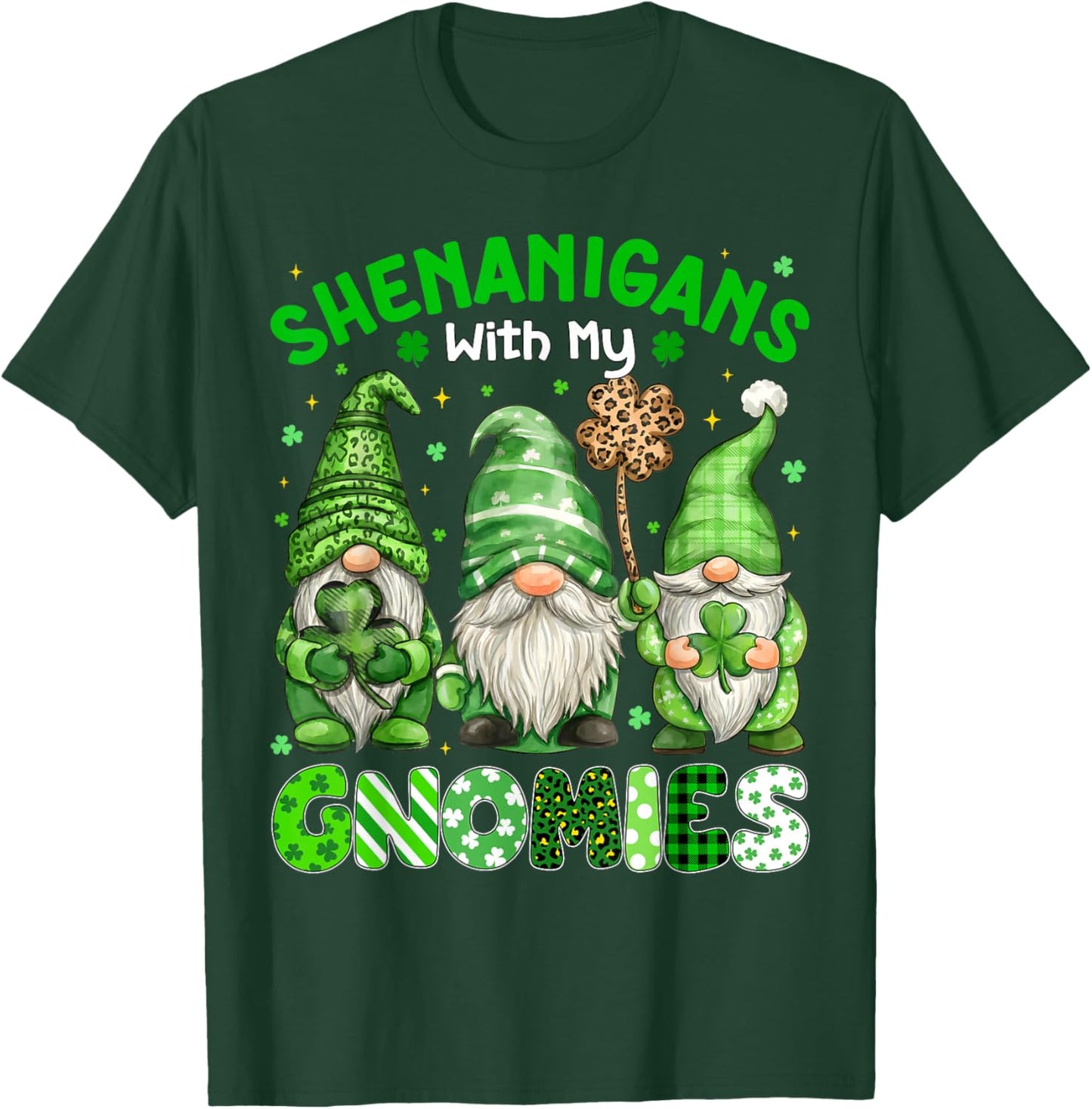 Shenanigans with My Gnomies Leopard Plaid St Patricks Women T-Shirt - T-Shirt | Forest