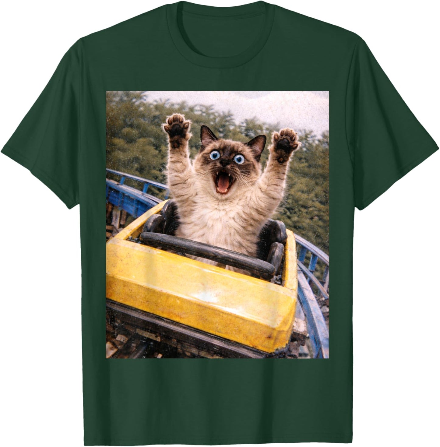 Funny Cat Roller Coaster Silly Meme Graphic Siamese Cat T-Shirt - T-Shirt | Forest