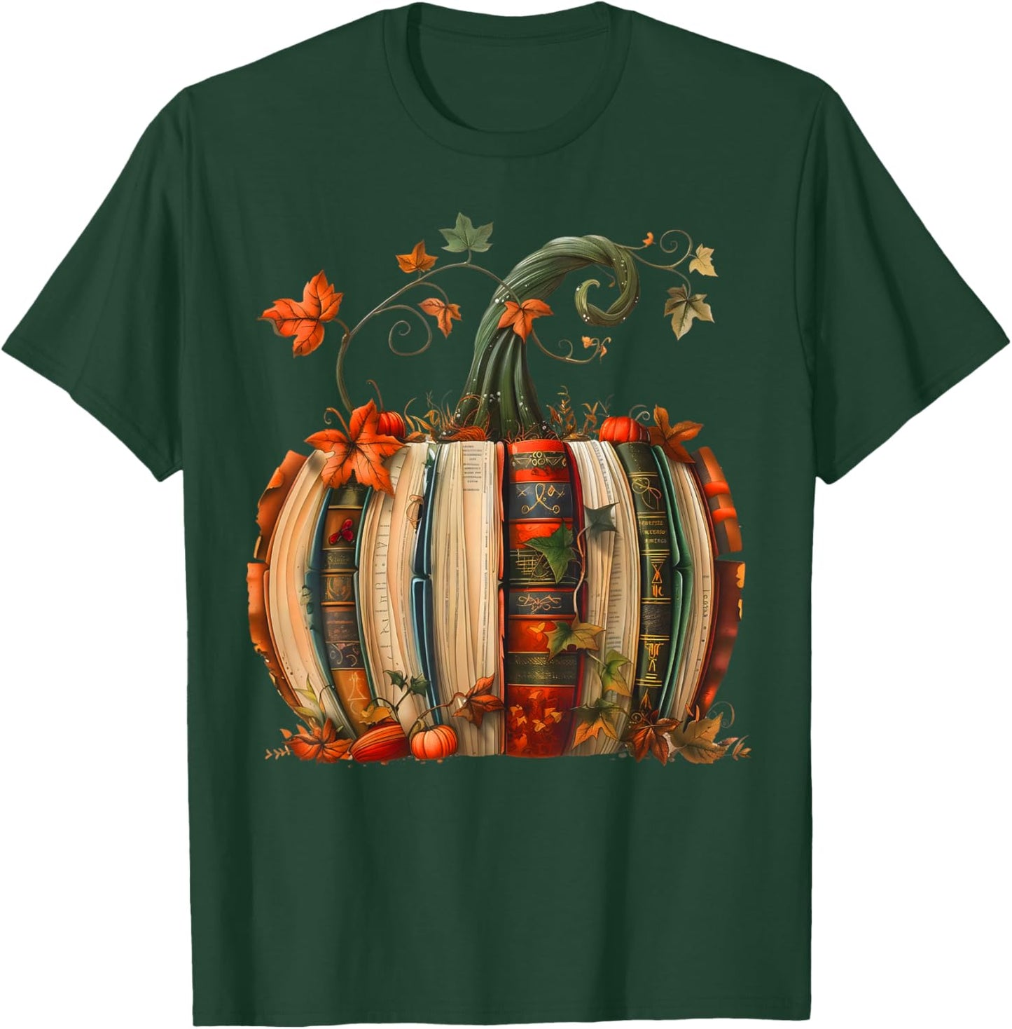 Vintage Book Pumpkin Autumn Fall Librarians Bookworm Teacher T-Shirt - T-Shirt | Forest