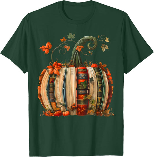 Vintage Book Pumpkin Autumn Fall Librarians Bookworm Teacher T-Shirt - T-Shirt | Forest