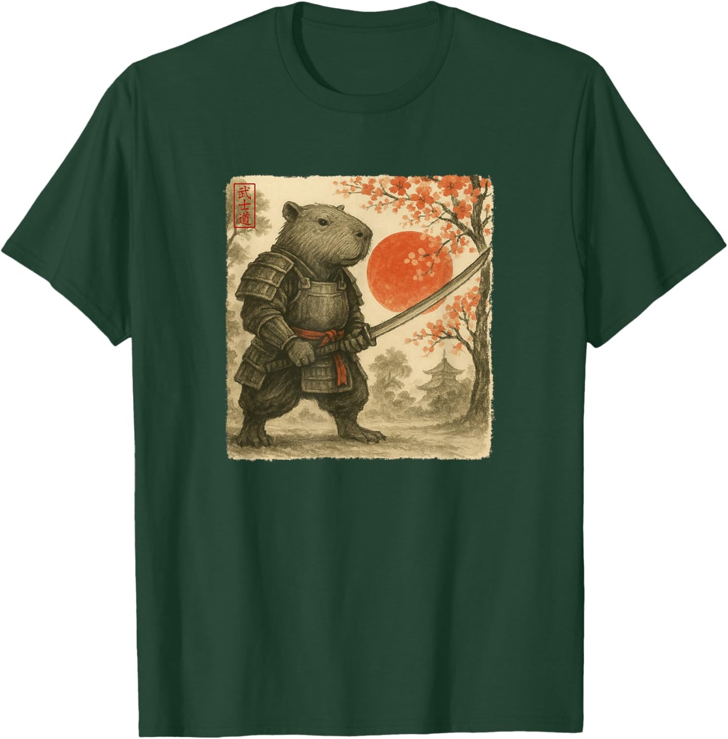 Capybara Samurai Japanese Warrior Costume Sumi-e Art Funny T-Shirt - T-Shirt | Forest