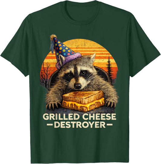 Grilled Cheese Destroyer Raccoon Meme Funny Birthday T-Shirt - T-Shirt | Forest