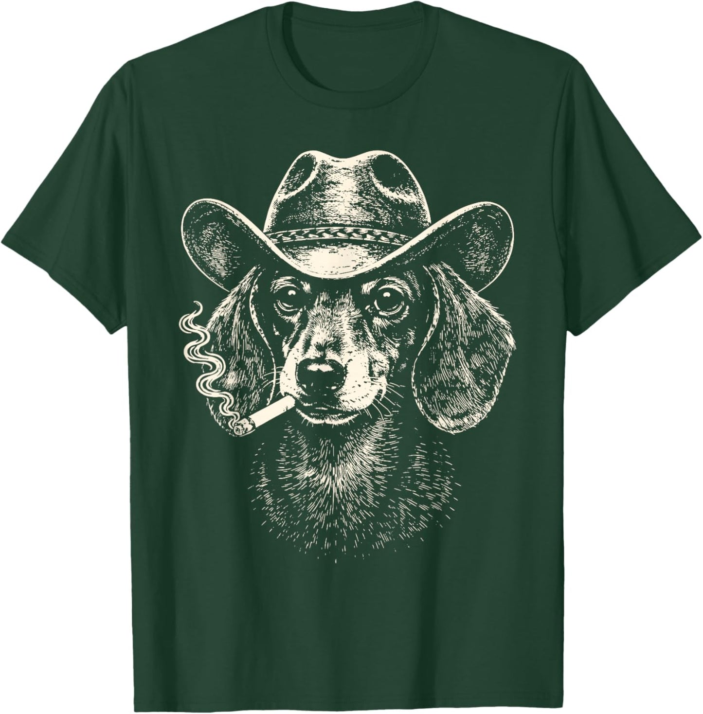 Vintage Western Cowboy Dachshund Smoking Cigarette Dog Meme T-Shirt - T-Shirt | Forest