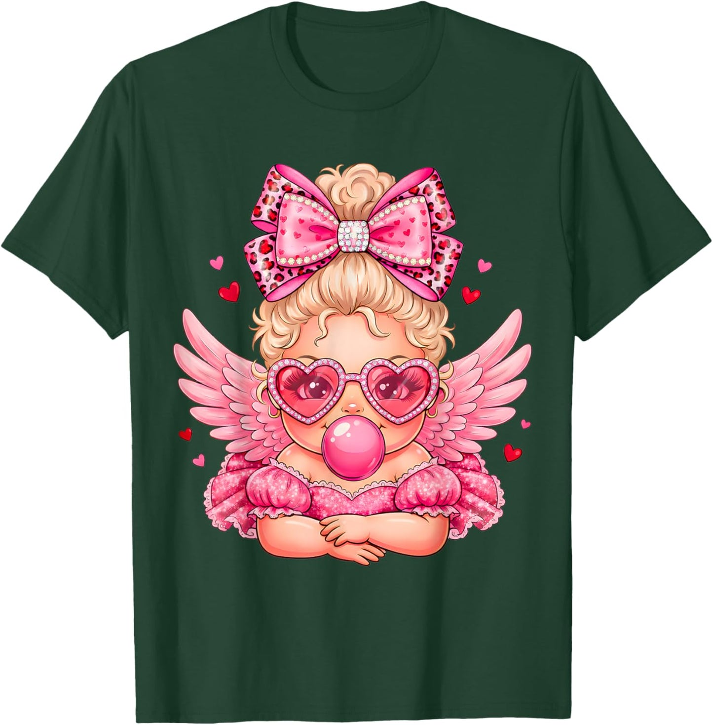 Leopard Bow Cupid Valentine Day Cute Cupid Blowing Bubble T-Shirt - T-Shirt | Forest