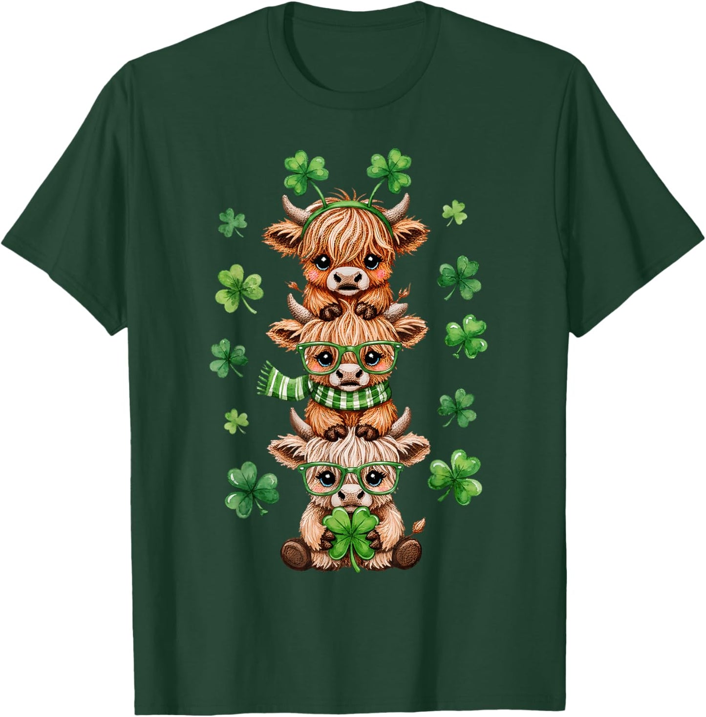 Cute Highland Cow Lucky Shamrock St Patrick's Day Party T-Shirt - T-Shirt | Forest