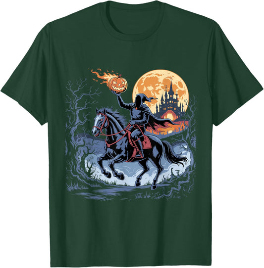 Vintage Headless Horseman Halloween Horror Pumpkin T-Shirt - T-Shirt | Forest