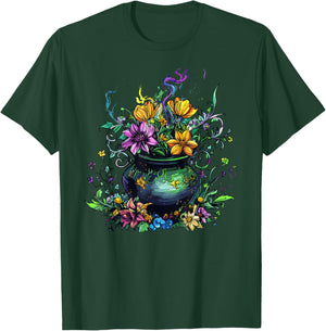 Enchanted Cauldron with Wildflowers and Potion T-Shirt - T-Shirt | Forest