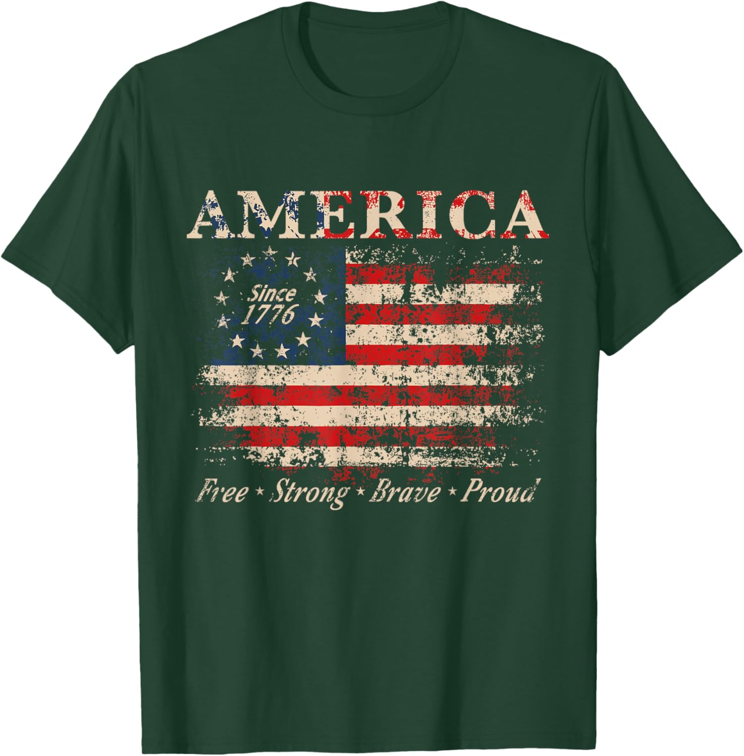 Distressed American Flag Patriotic USA Vintage 1776 T-Shirt - T-Shirt | Forest