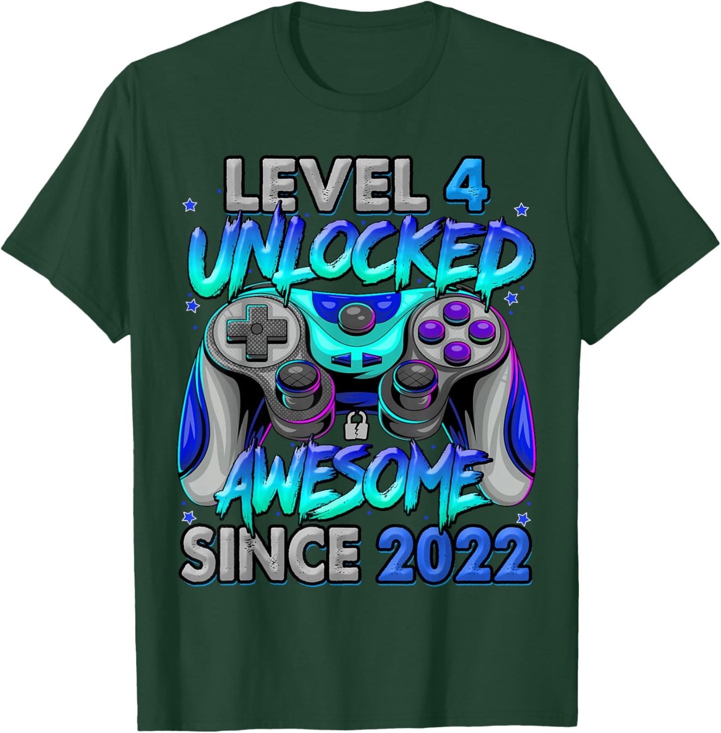 Level 4 Unlocked Awesome Since 2022 4th Birthday Gaming T-Shirt - T-Shirt | Forest