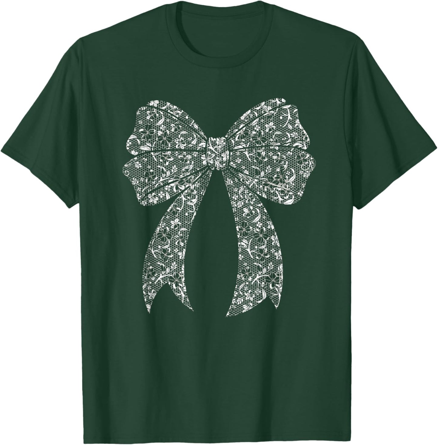 White Lace Bow Vintage Floral Coquette Aesthetic T-Shirt - T-Shirt | Forest