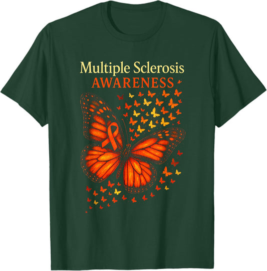 Multiple Sclerosis Awareness - Butterfly Ribbon T-Shirt - T-Shirt | Forest