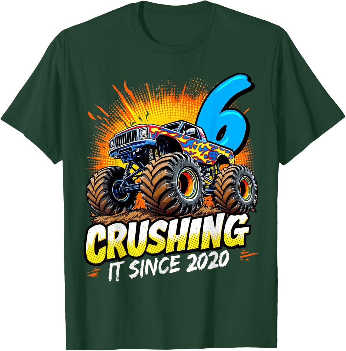 Birthday Monster Truck 6 Year Old Boys 6th Party Born 2020 T-Shirt - T-Shirt | Forest