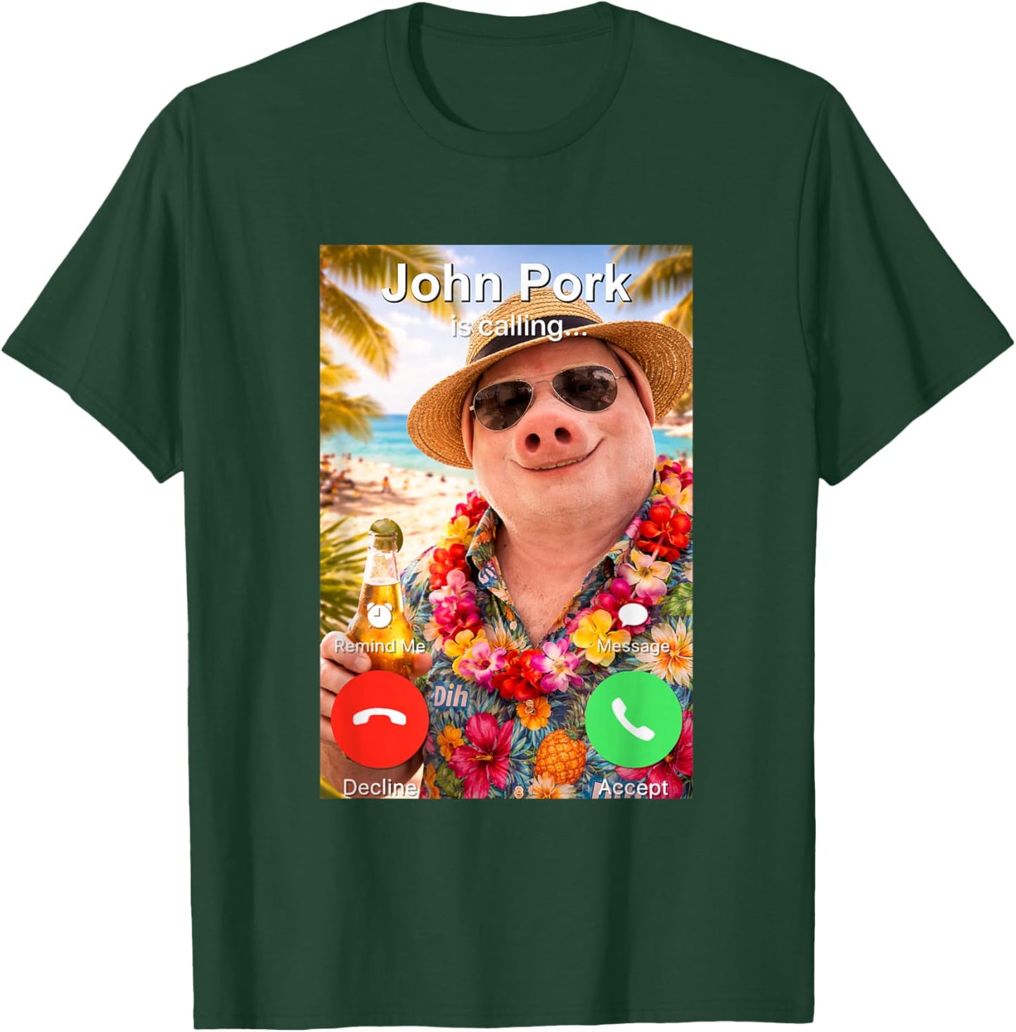 Funny Summer Beach John Pork is Calling Brainrot Meme T-Shirt - T-Shirt | Forest