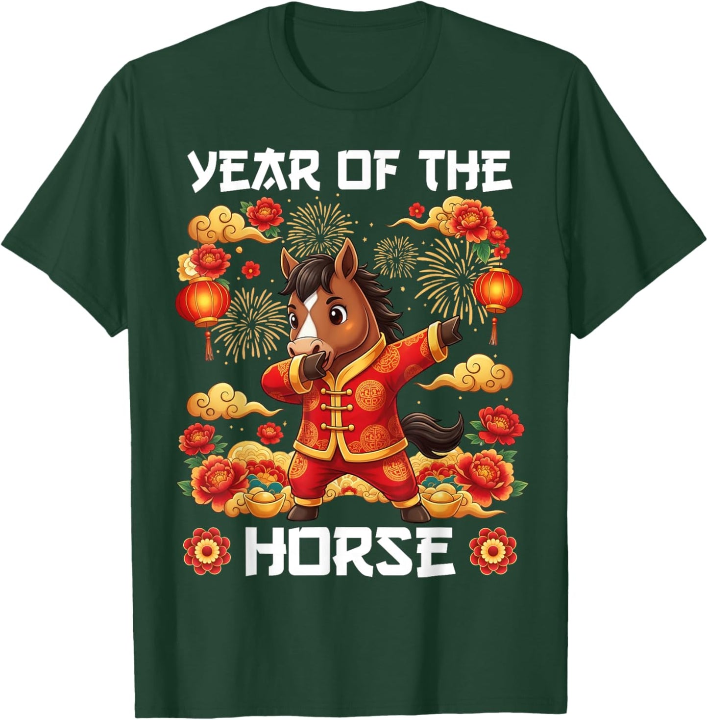 Chinese New Year 2026 Year of The Horse Funny Dabbing Horse T-Shirt - T-Shirt | Forest
