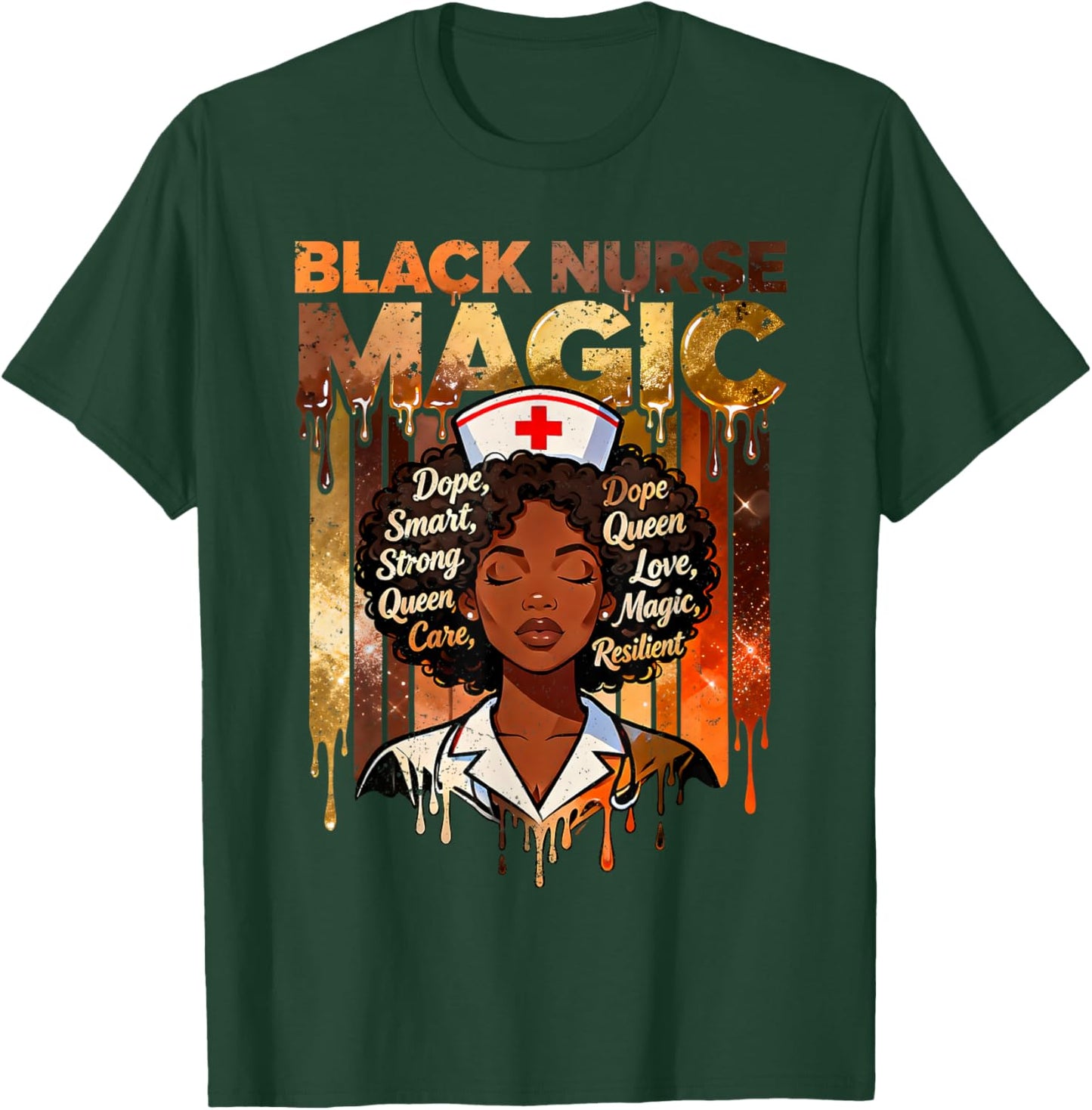 Black Nurse Magic Strong Queen Proud Nursing Design T-Shirt - T-Shirt | Forest