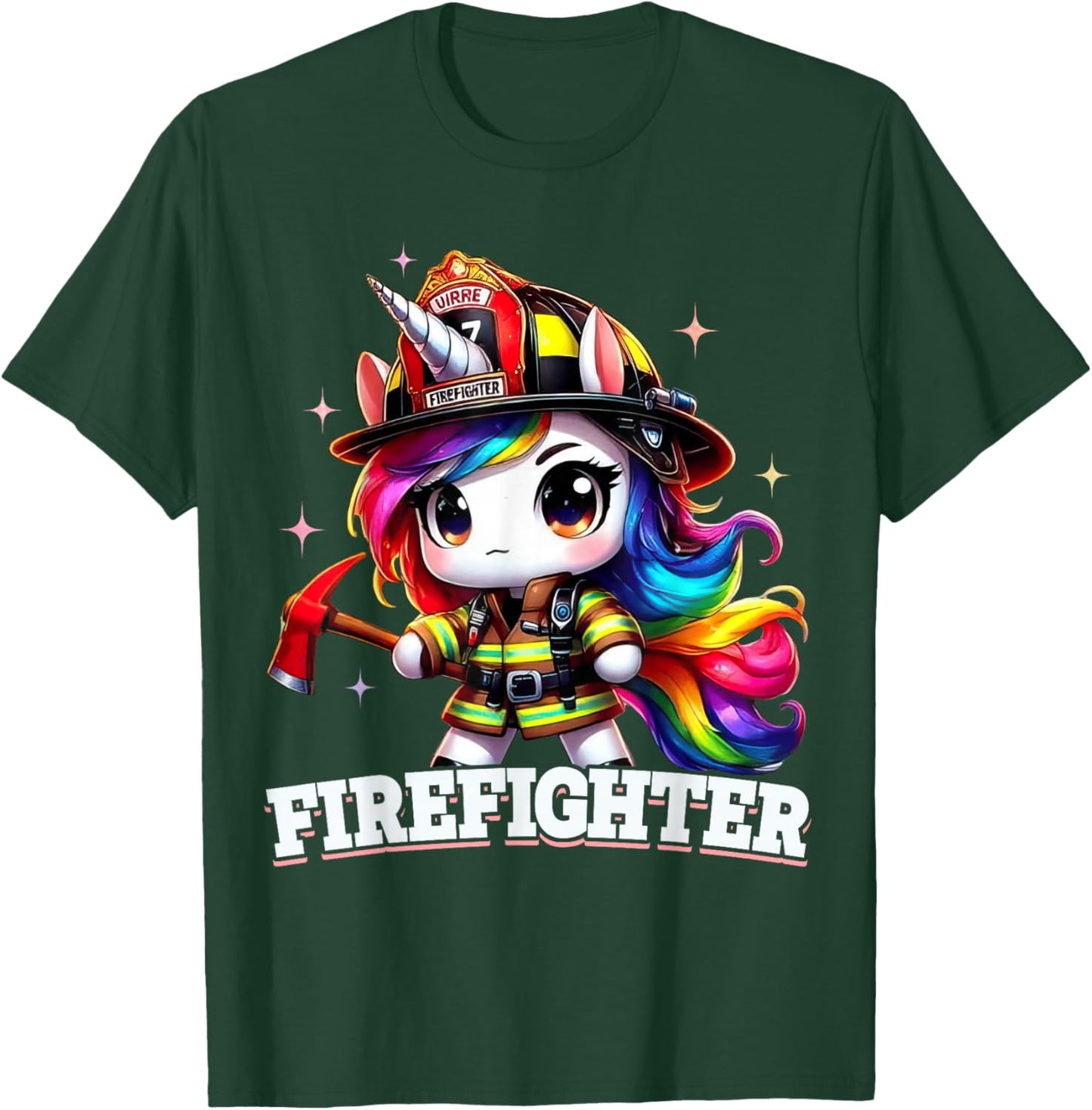 Firefighter Unicorn Kids Girls Women Firefighting T-Shirt - T-Shirt | Forest