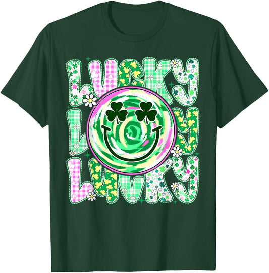 Smile Face Shamrock Lucky Clover Patrick's Day Men Women Kid T-Shirt - T-Shirt | Forest