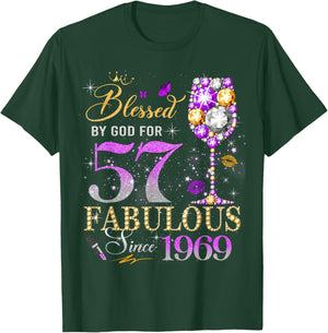 57th Birthday Queen Blessed by God 57 Fabulous Since 1969 T-Shirt - T-Shirt | Forest