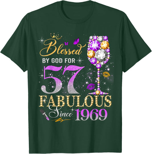 57th Birthday Queen Blessed by God 57 Fabulous Since 1969 T-Shirt - T-Shirt | Forest
