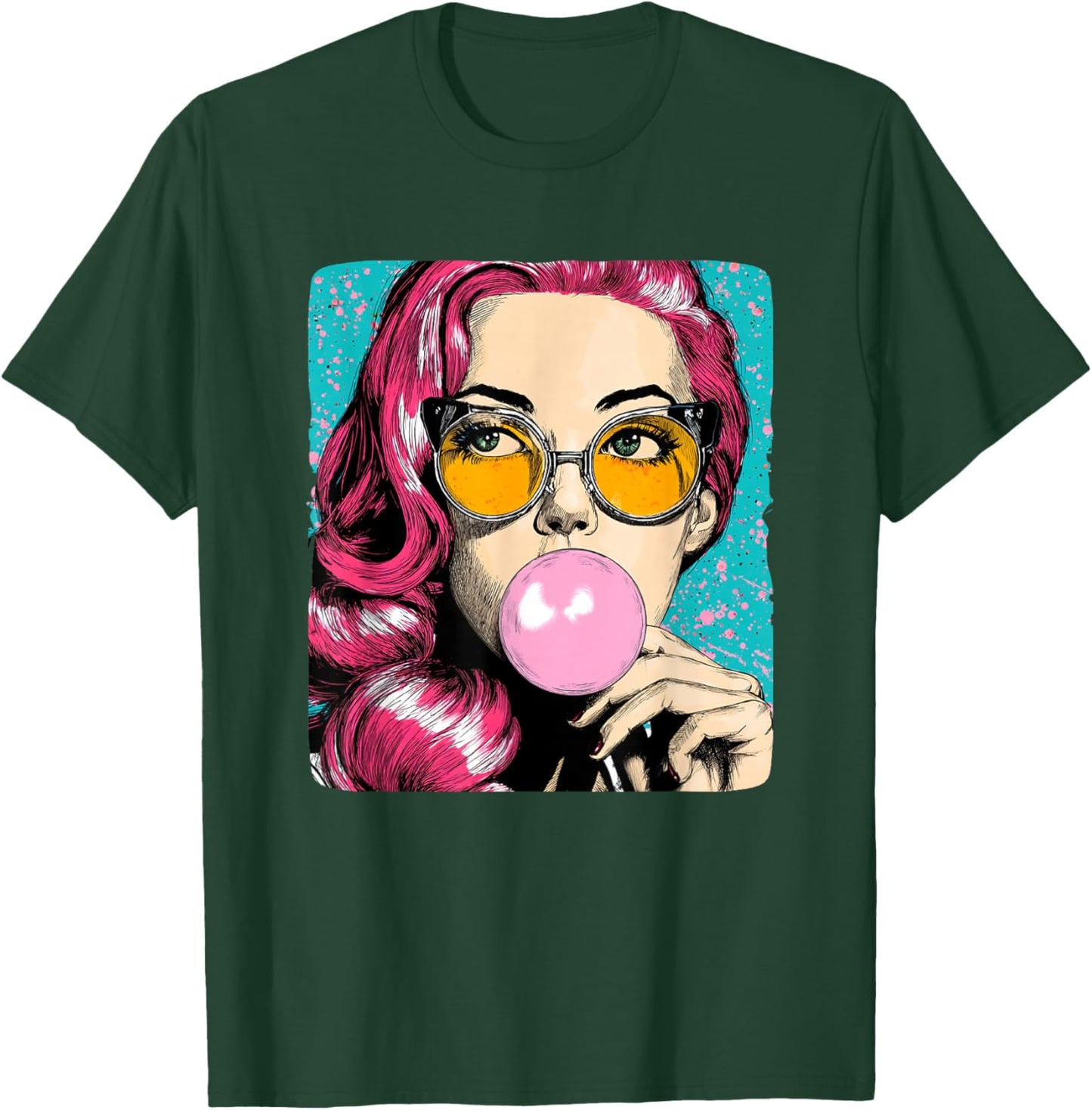Cool Woman with Chewing Gum in Pop Art Style Costume T-Shirt - T-Shirt | Forest