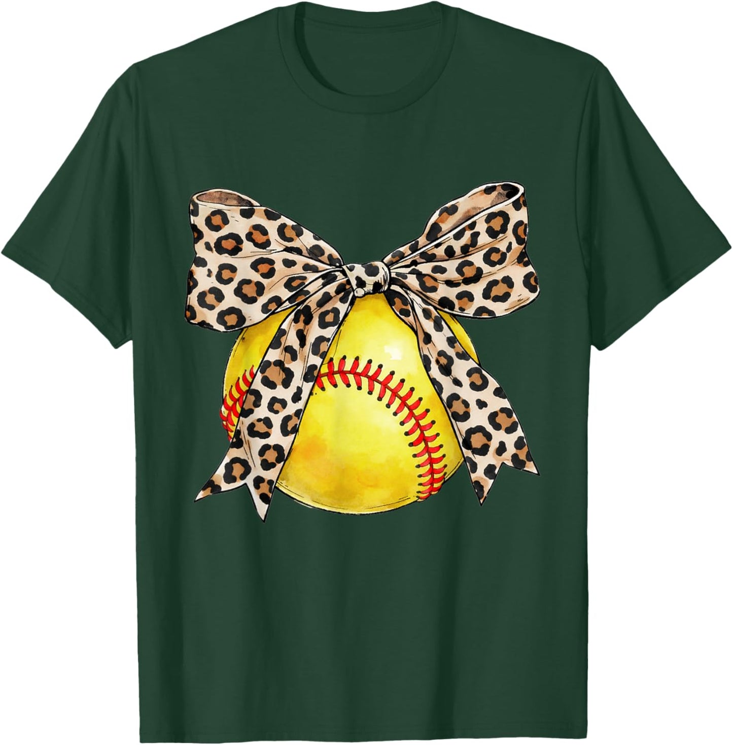 Softball Leopard Coquette Bow for Softball Mom Women Girls T-Shirt - T-Shirt | Forest
