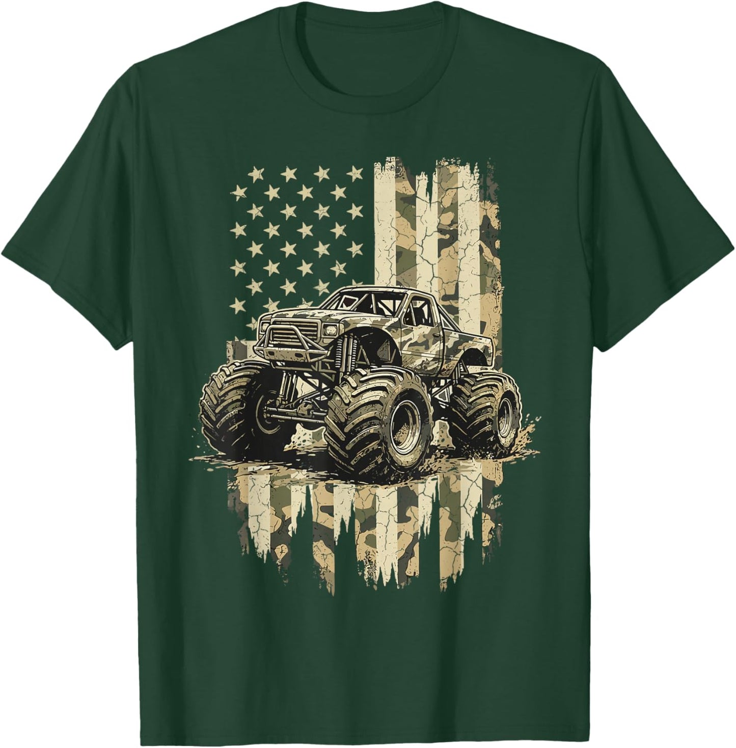 Monster Truck USA Flag Camo T-Shirt - T-Shirt | Forest