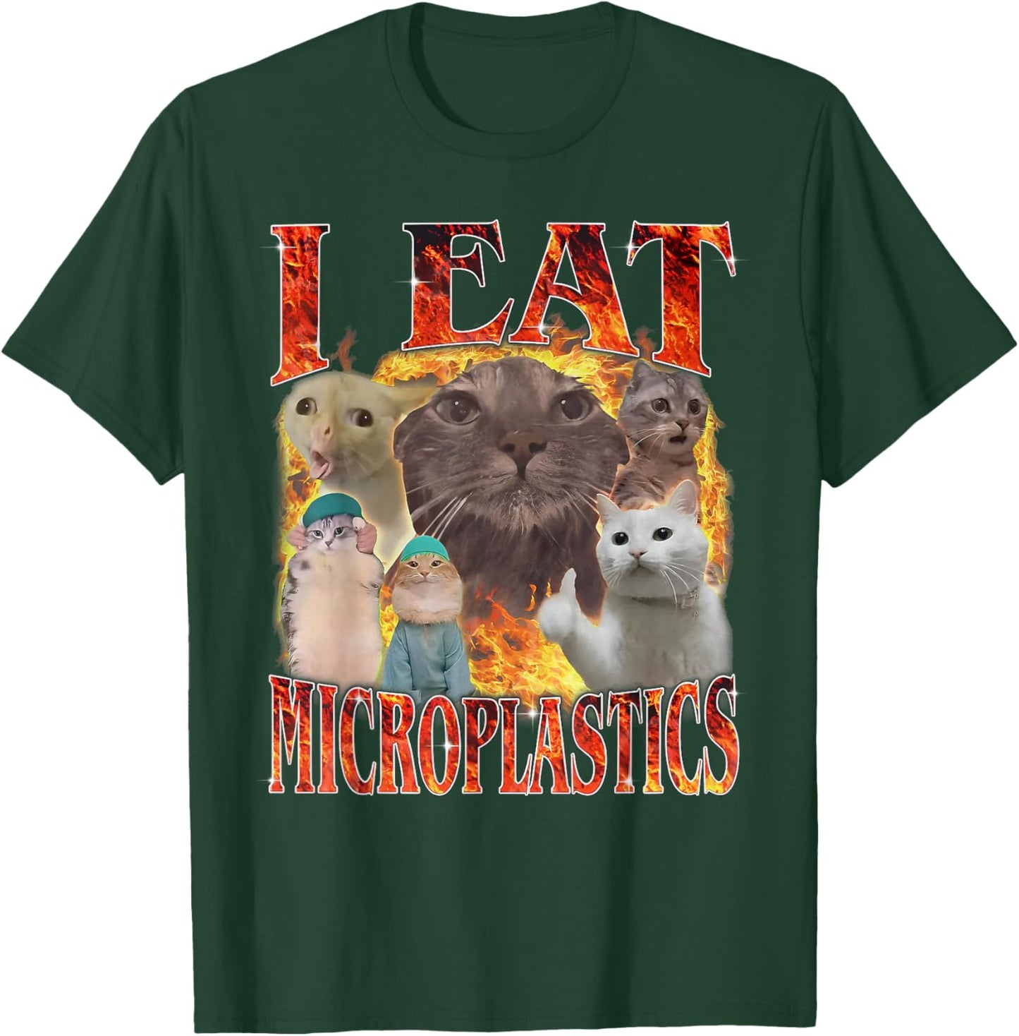 I Eat Microplastics Funny Cat Meme Unhinged Brainrot Humor T-Shirt - T-Shirt | Forest