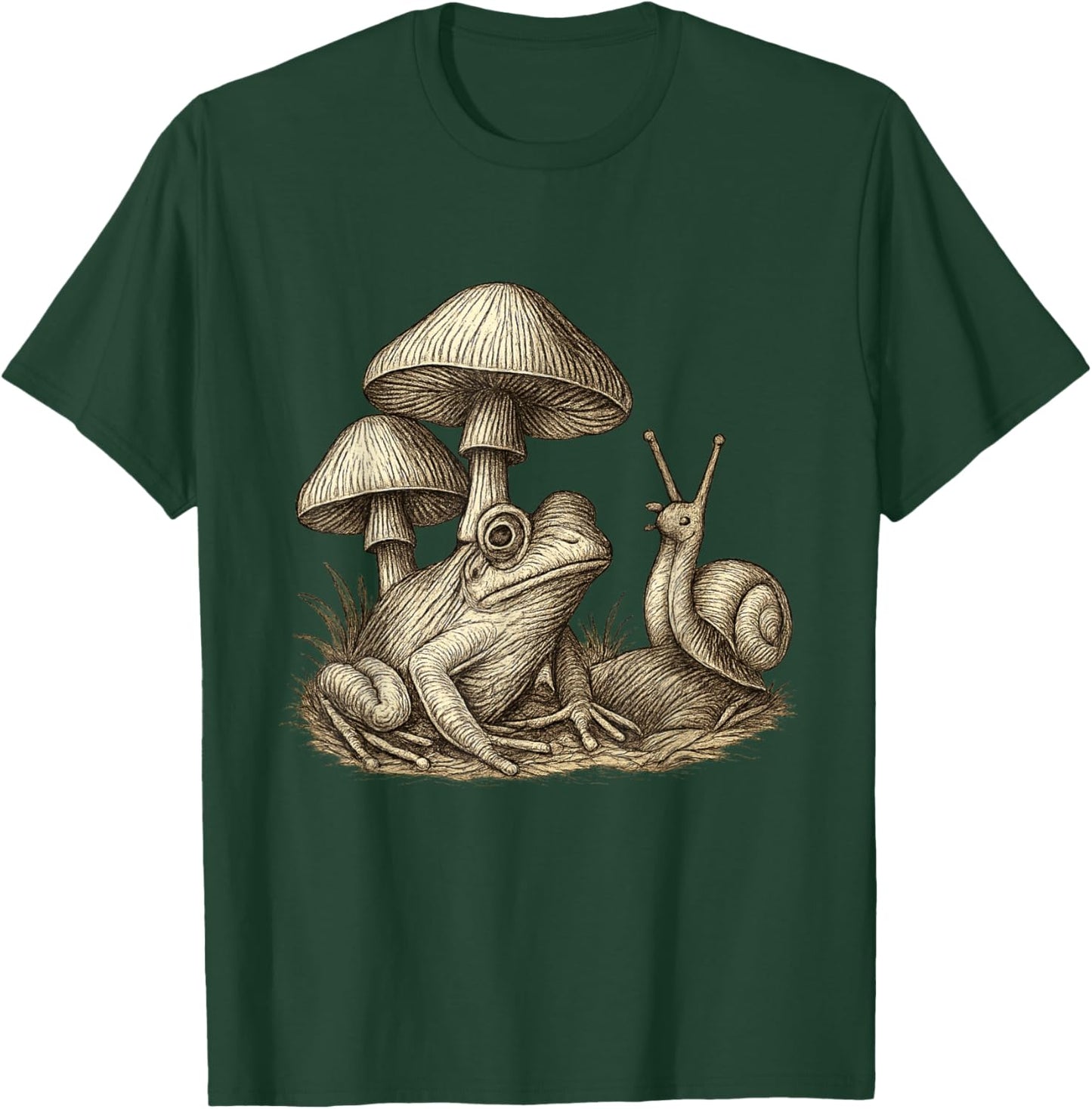 Vintage Frog Snail Mushroom Forest Forager T-Shirt - T-Shirt | Forest