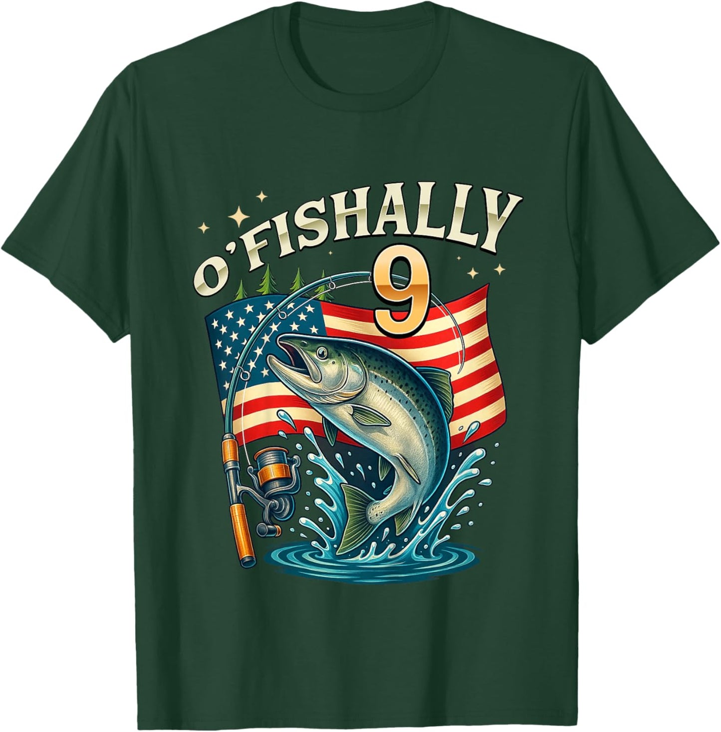 Kids O'fishally 9 Years Old Fishing 9th Birthday Boys Kids T-Shirt - T-Shirt | Forest