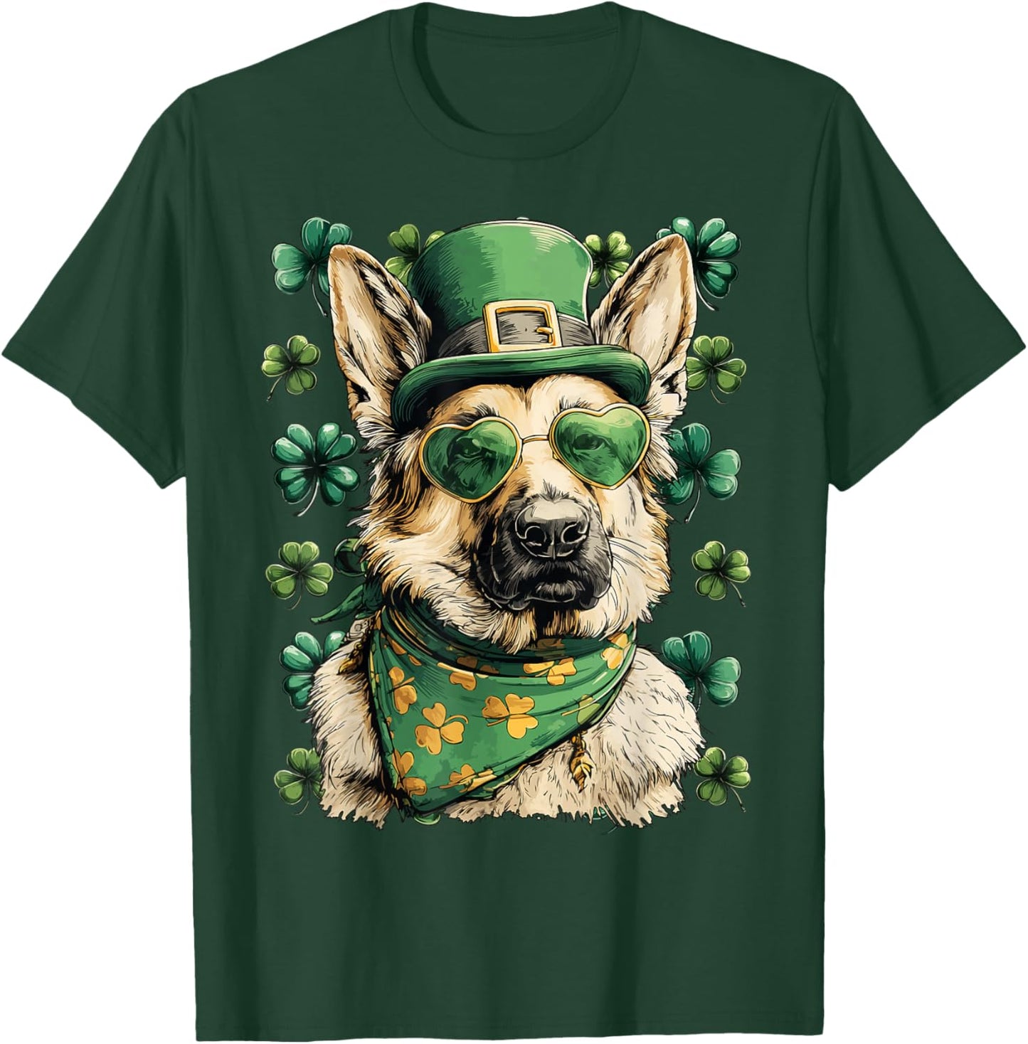 German Shepherd Shamrocks Hearts Sunglasses St Patricks Day T-Shirt - T-Shirt | Forest