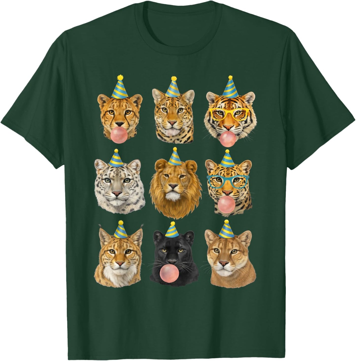 Funny Animal Birthday Party Wild Cats Zoo Birthday Boys Kids T-Shirt - T-Shirt | Forest