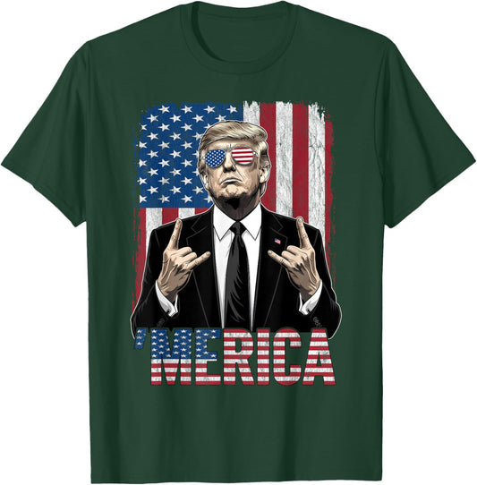 Merica American Funny Trump Patriotic 4th of July USA Flag T-Shirt - T-Shirt | Forest
