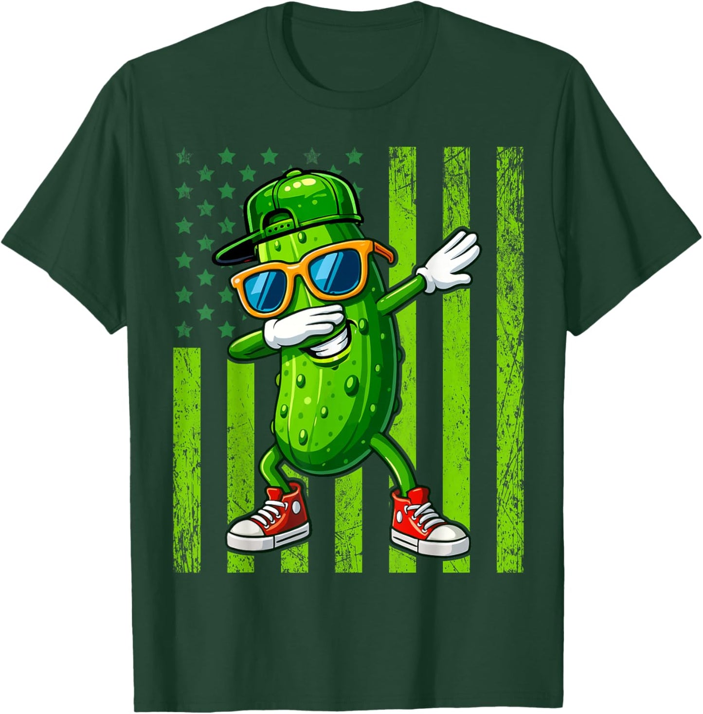 Dabbing Pickle Retro American Flag Funny Cucumber Pickles T-Shirt - T-Shirt | Forest