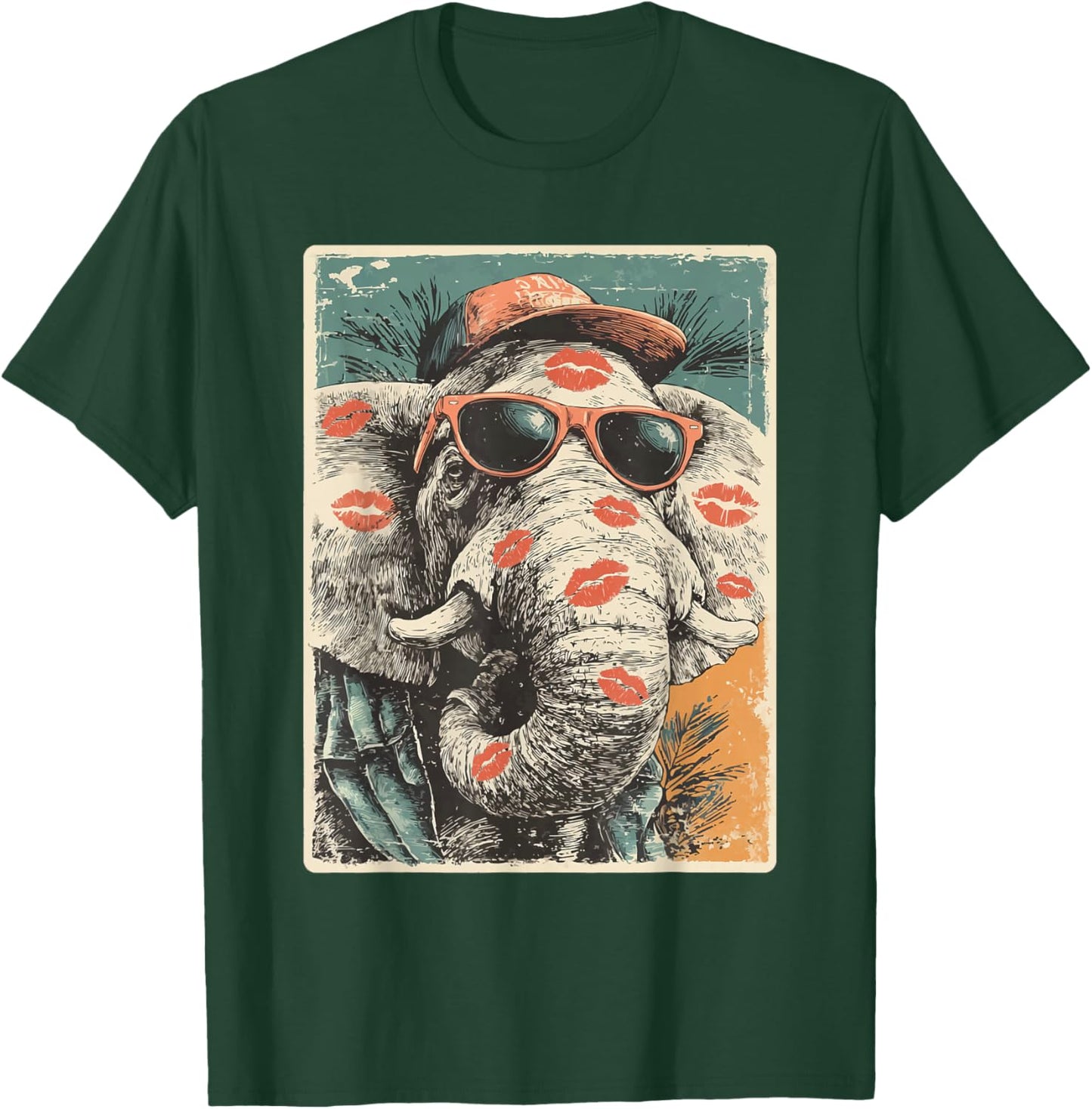 Cute Elephant with Sunglasses Kisses Valentine's Day Animal T-Shirt - T-Shirt | Forest