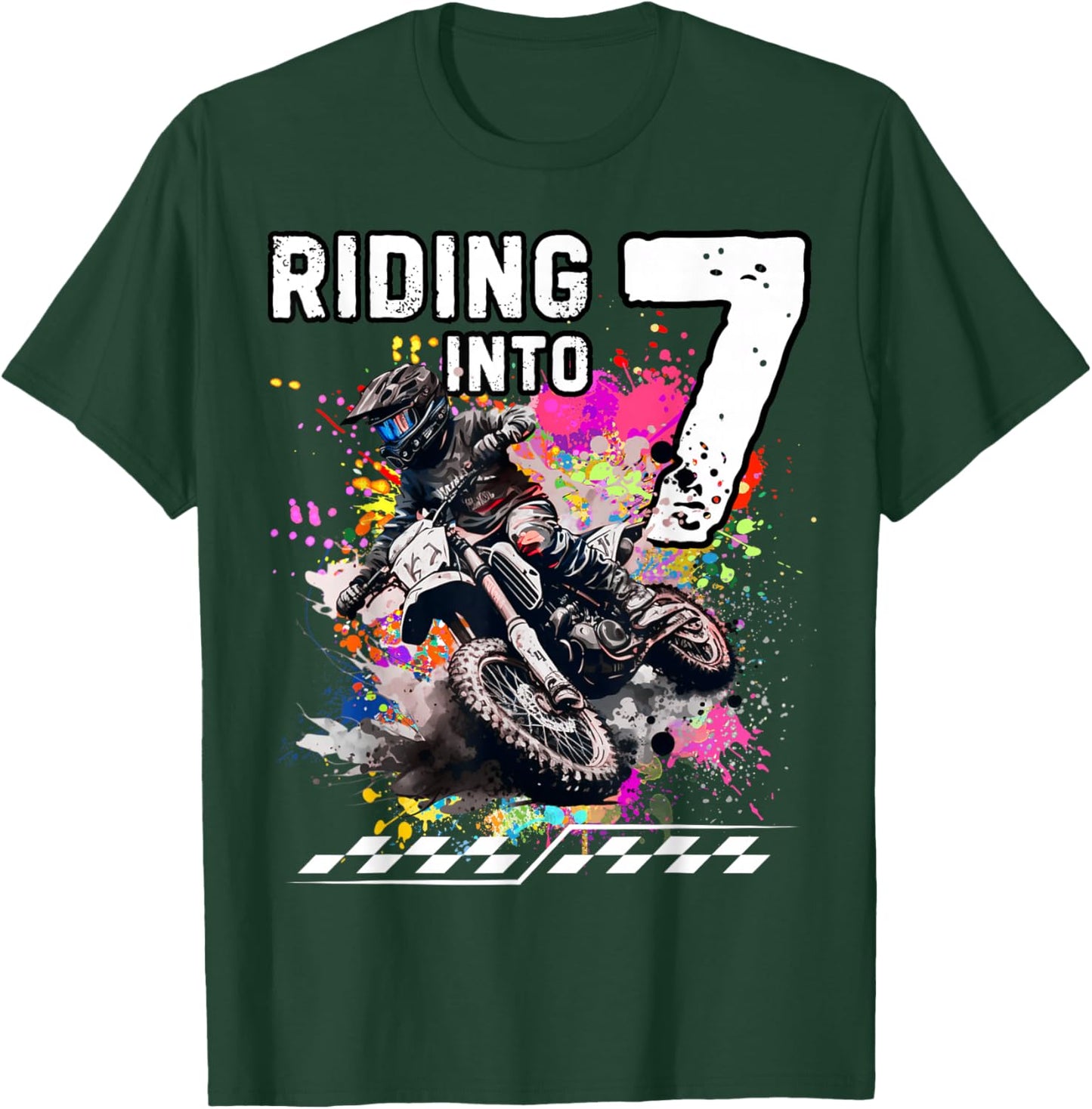 Motocross Birthday 7th Year Old Riding Into 7 MX Dirt Bike T-Shirt - T-Shirt | Forest