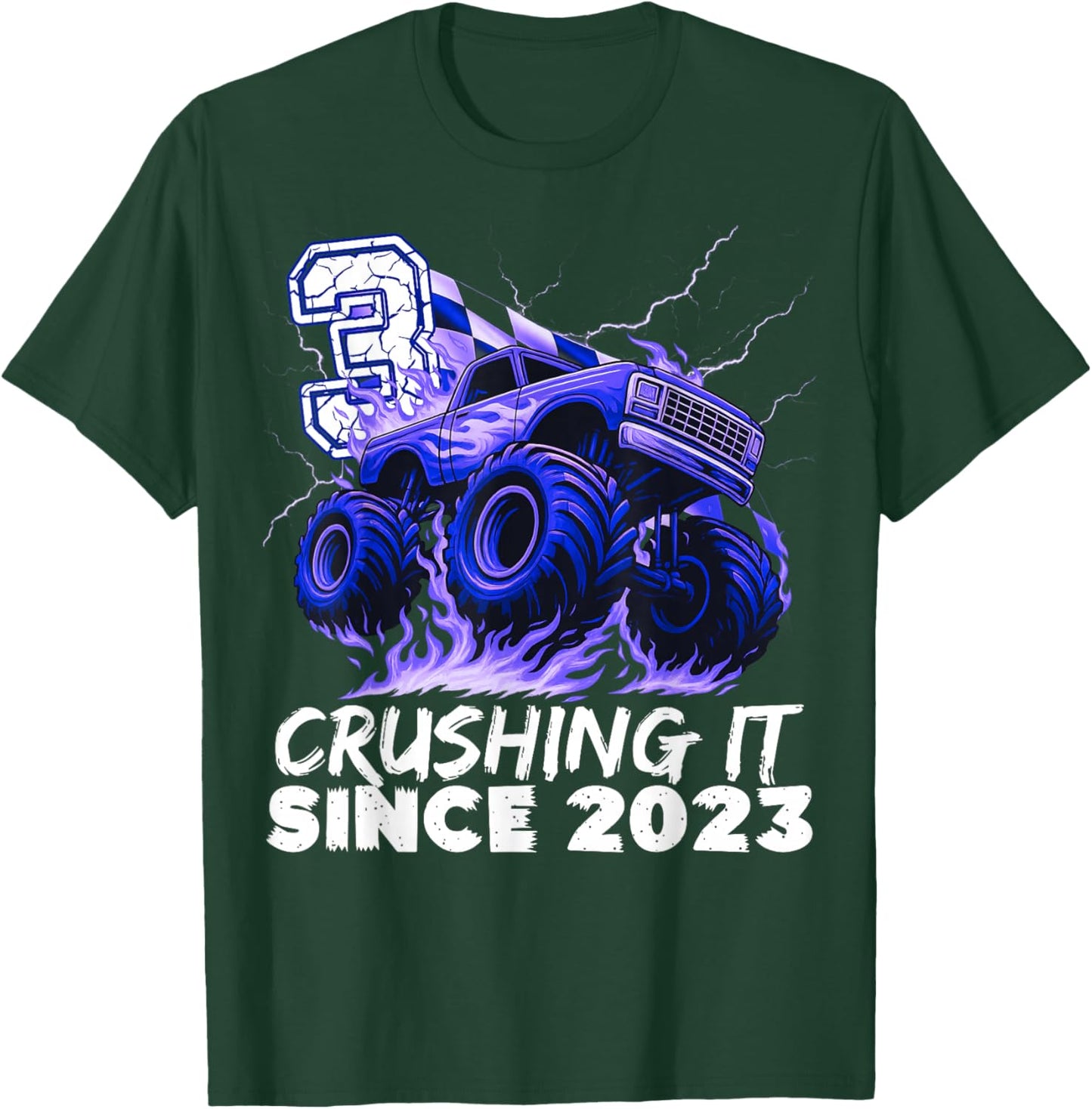 Birthday Monster Truck 3 Year Old Boys 3rd Party Born 2023 T-Shirt - T-Shirt | Forest
