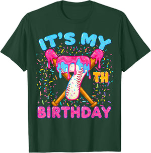 7th Birthday Baseball Seven Ice Cream Drip Boy Baseball T-Shirt - T-Shirt | Forest