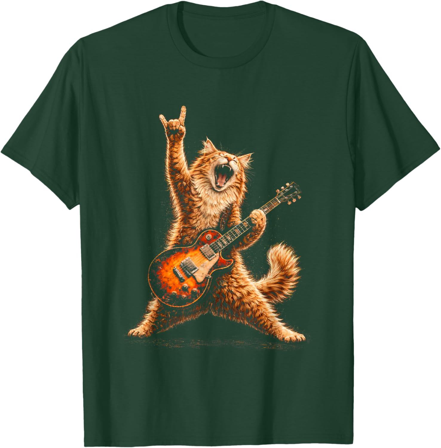 Funny Cat Playing Guitar Shirt Cat Guitarist Rock and Roll T-Shirt - T-Shirt | Forest