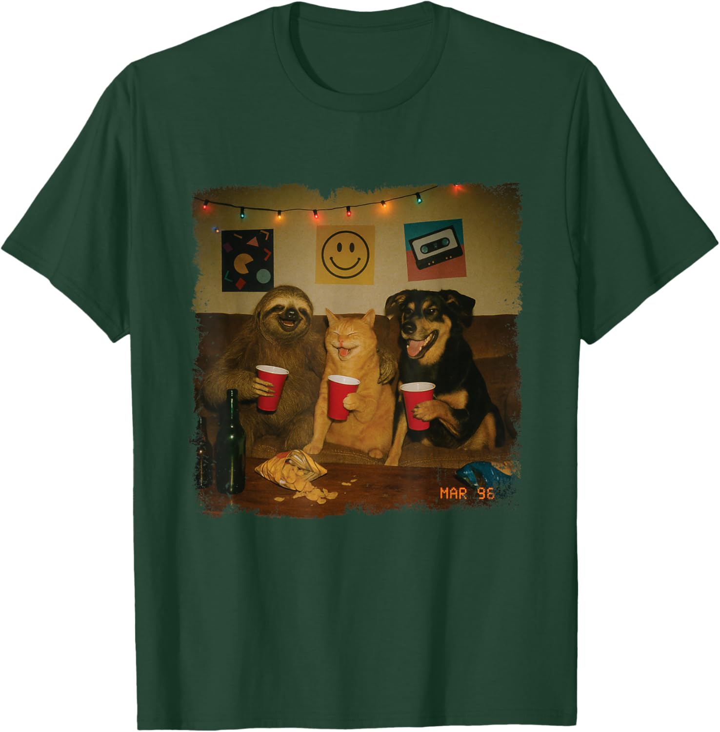 Funny 90s House Party Cat Sloth Dog Meme Trendy T-Shirt - T-Shirt | Forest