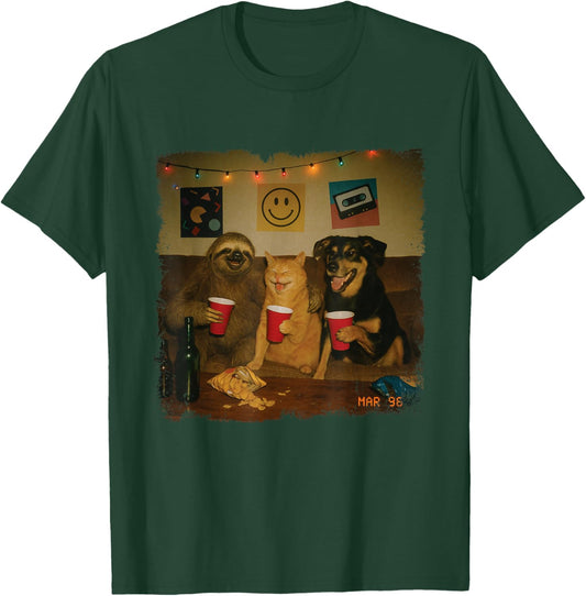 Funny 90s House Party Cat Sloth Dog Meme Trendy T-Shirt - T-Shirt | Forest