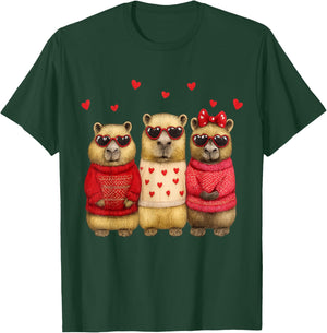 Valentine Day Lovely Capybara Love Heart Animal Girls T-Shirt - T-Shirt | Forest