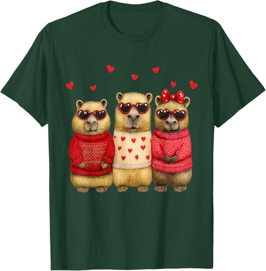 Valentine Day Lovely Capybara Love Heart Animal Girls T-Shirt - T-Shirt | Forest