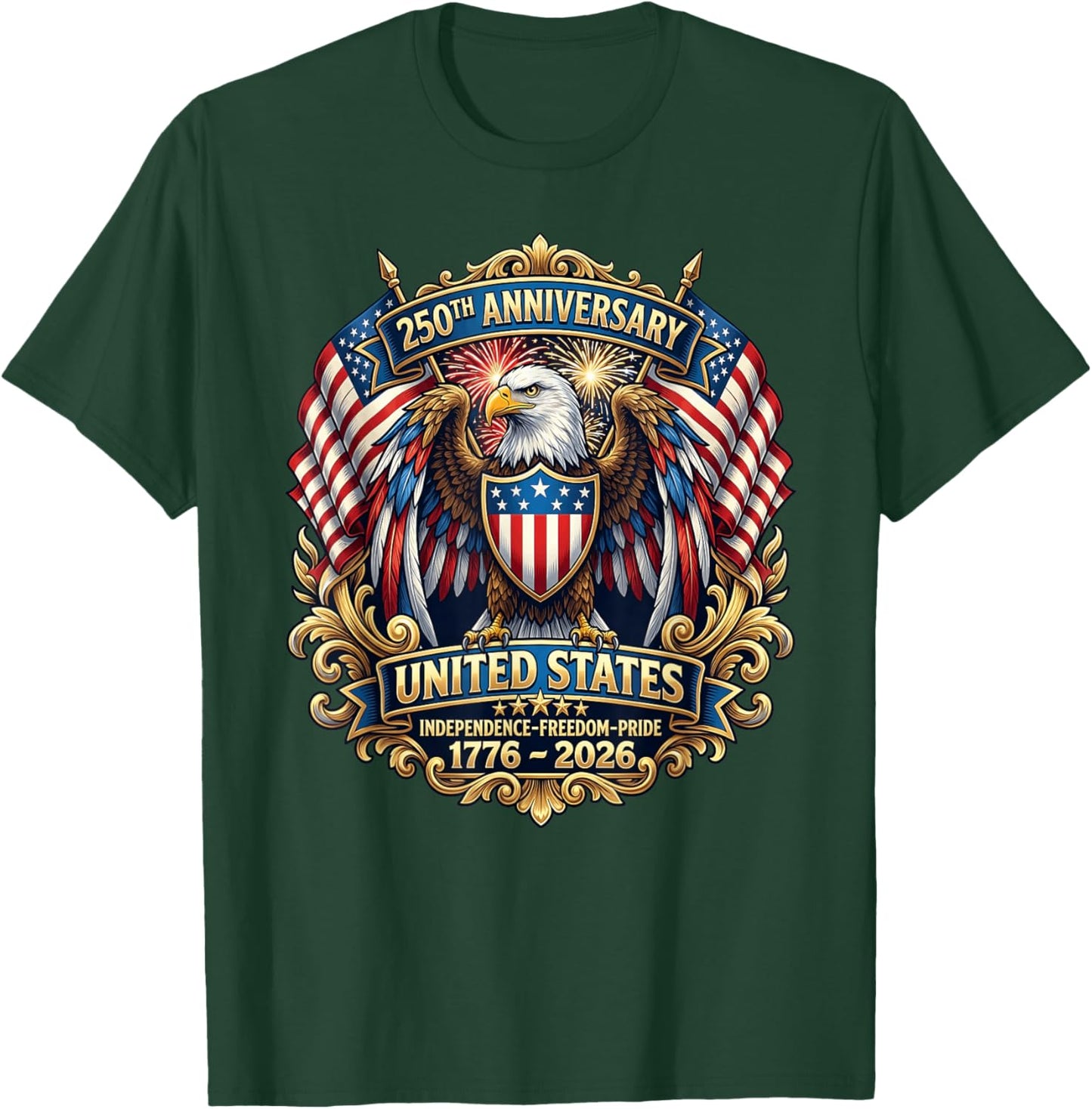 250 Anniversary USA Patriotic Eagle 250th 4th of July 2026 T-Shirt - T-Shirt | Forest