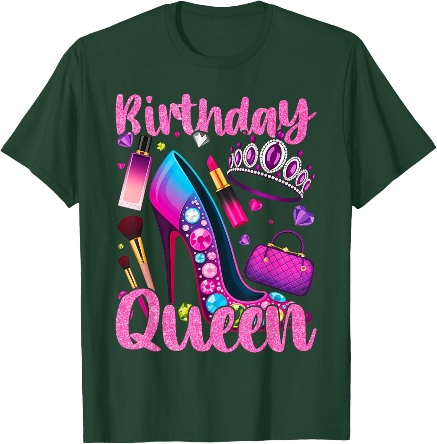 Birthday Queen Crown Graphic Vibes T-Shirt - T-Shirt | Forest